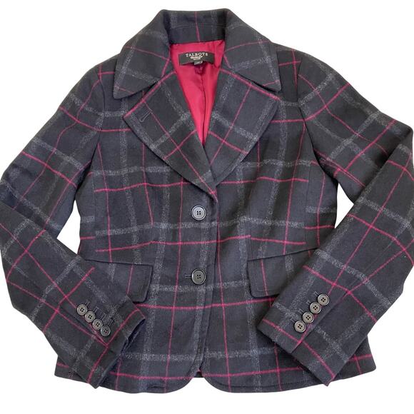 Talbots Sz 4P Kate Fit Wool Blend Plaid Fitted Blazer Single Breasted Careerwear - Picture 12 of 16